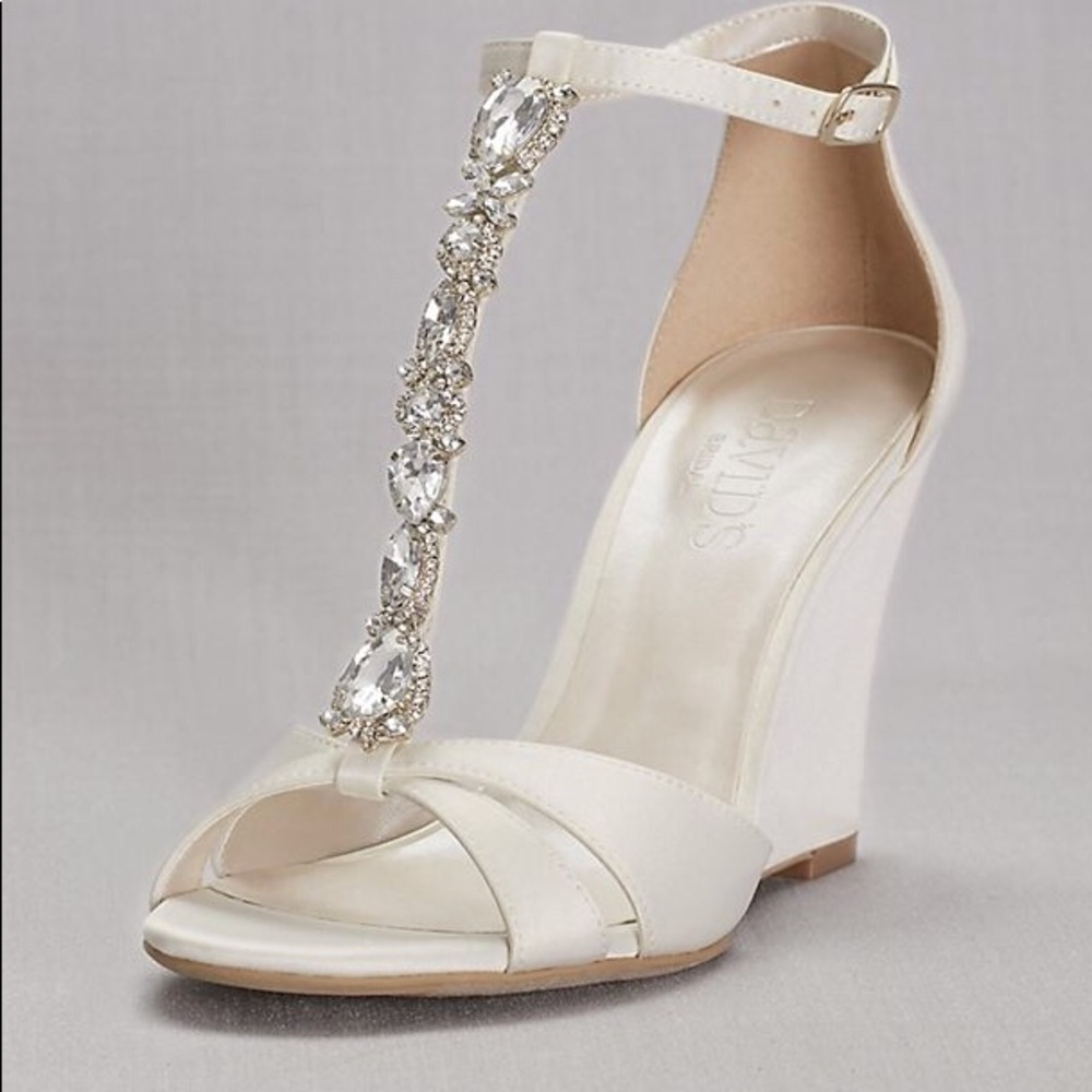 Crystal T-Strap Satin Wedges